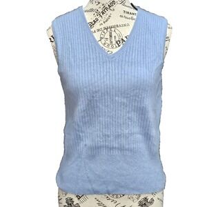 Vtg Daniel Bishop Cashmere Sweater Vest Womens L Blue Quiet Luxury Heritage Prep
